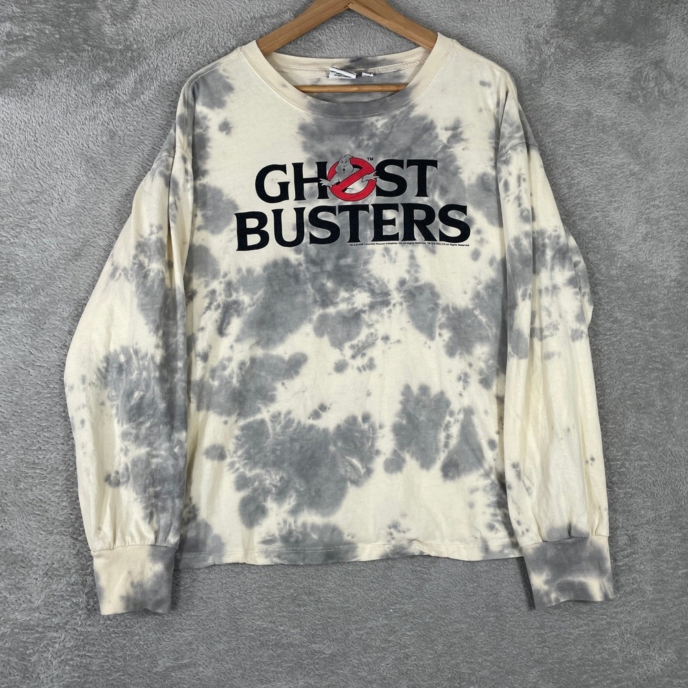 Ghostbusters Long Sleeve Shirt Mens Large Gray Tie Dye‎ Movie Promo Graphic Tee
